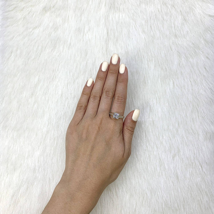 14K Yellow Gold 3TCW Princess-Cut CZ Engagement Ring Wedding Band