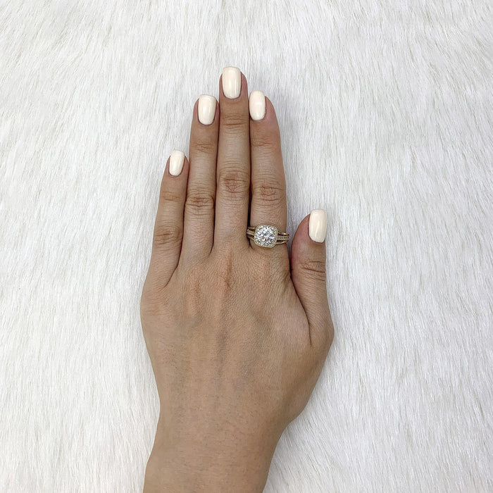 2.4TCW CZ Round-Cut Square 14K Yellow Gold Halo Engagement Ring