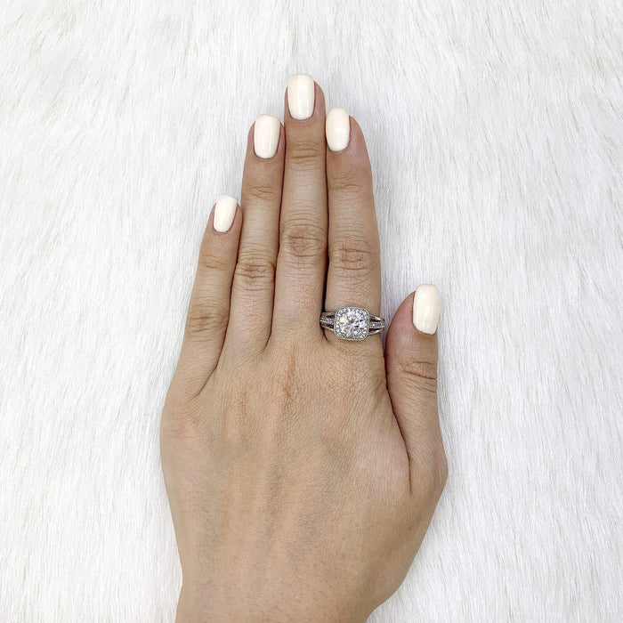 2.4CTW Round-Cut CZ Square Halo Engagement Ring 14K Gold White