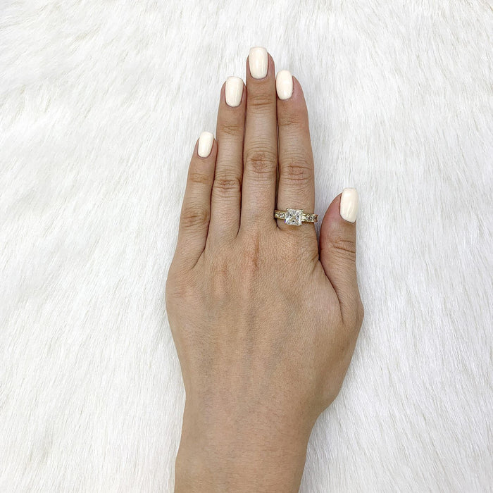 2.5TCW CZ Princess-Cut Channel 14K Yellow Gold Engagement Ring