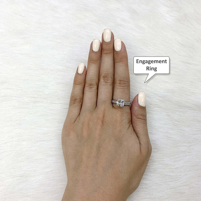 14K Gold White Princess-Cut CZ Engagement Ring Wedding Bridal Set