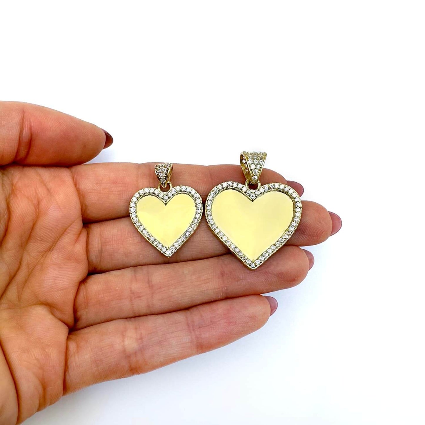 10K Yellow Gold CZ Memory Picture Heart Pendant 1.1"-1.6"
