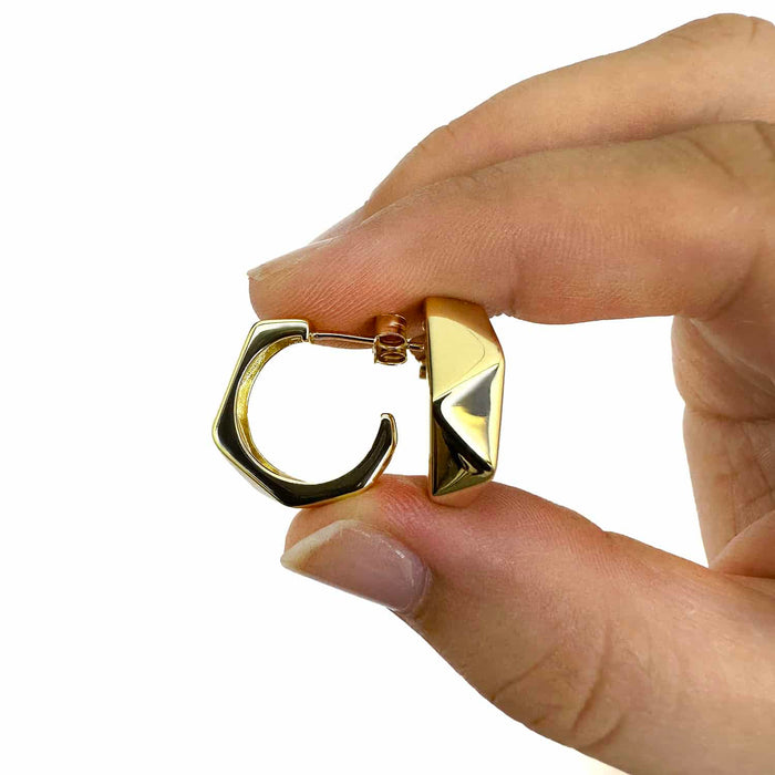 18K Gold Over Sterling Silver Faceted Geometric Hoop Earrings 18mm - WJD Exclusives