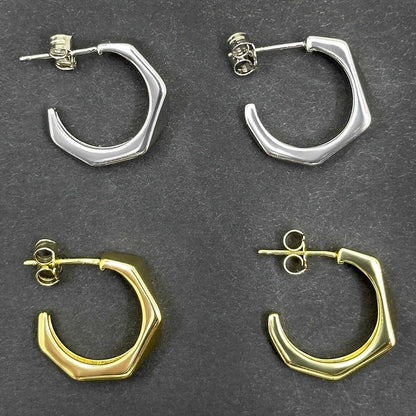 18K Gold Over Sterling Silver Faceted Geometric Hoop Earrings 18mm