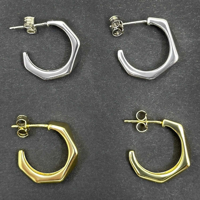 18K Gold Over Sterling Silver Faceted Geometric Hoop Earrings 18mm - WJD Exclusives