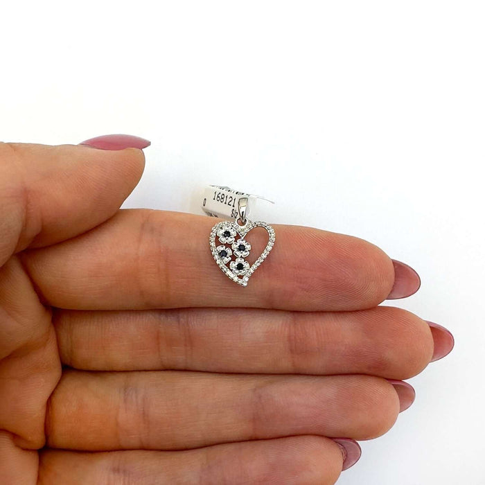 0.15CTW Natural Diamond 10K White Gold Sapphire Flower Heart Pendant 0.7" - WJD Exclusives