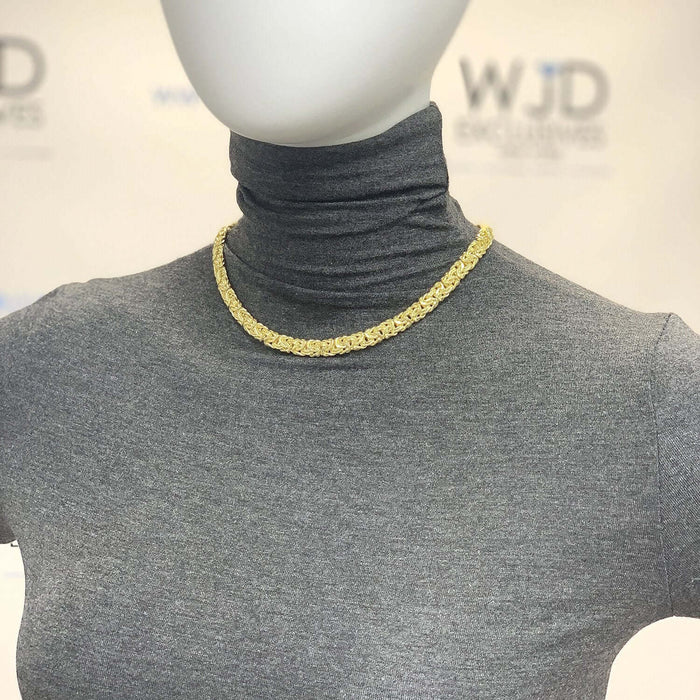 White or Yellow Gold Over Sterling Silver 8mm Byzantine Necklace (Hollow) 17"