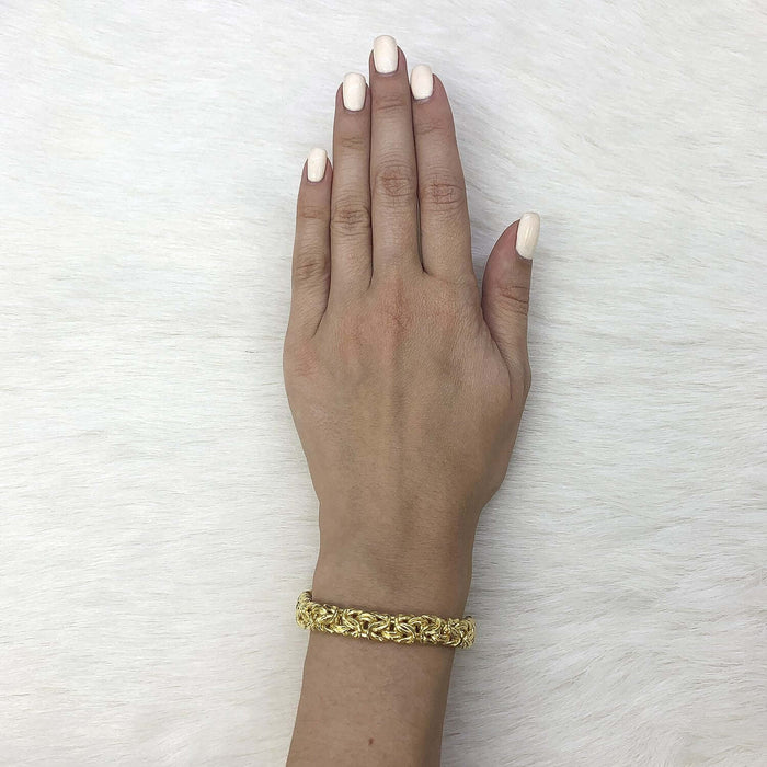 Yellow White Gold Over Sterling Silver 8mm Byzantine Bracelet (Hollow) 7.25"