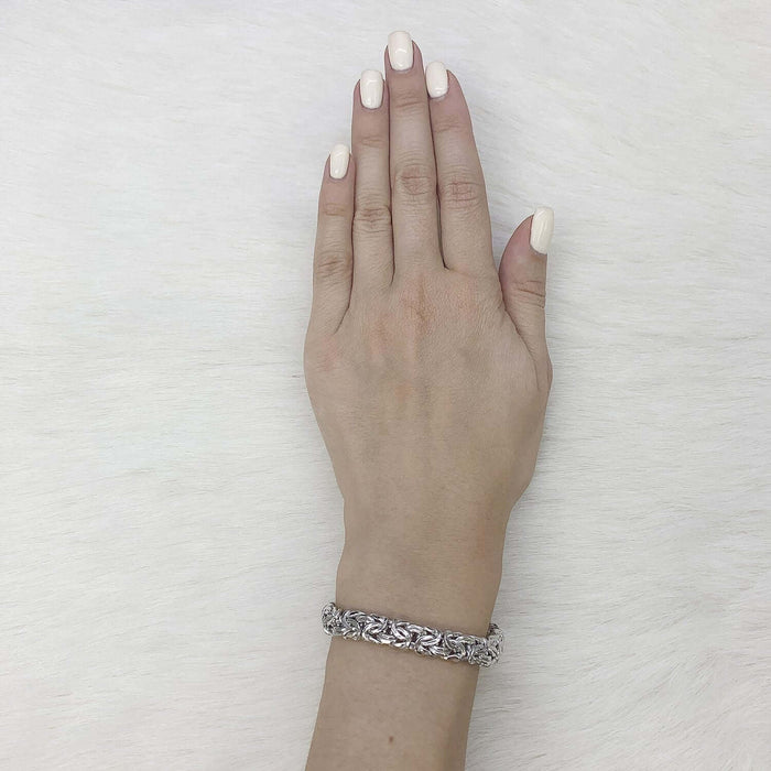 Yellow White Gold Over Sterling Silver 8mm Byzantine Bracelet (Hollow) 7.25"