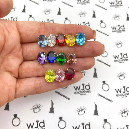 5CTW Birthstone Oval Simulated Gemstone Basket-Set 14K Gold Stud Earrings