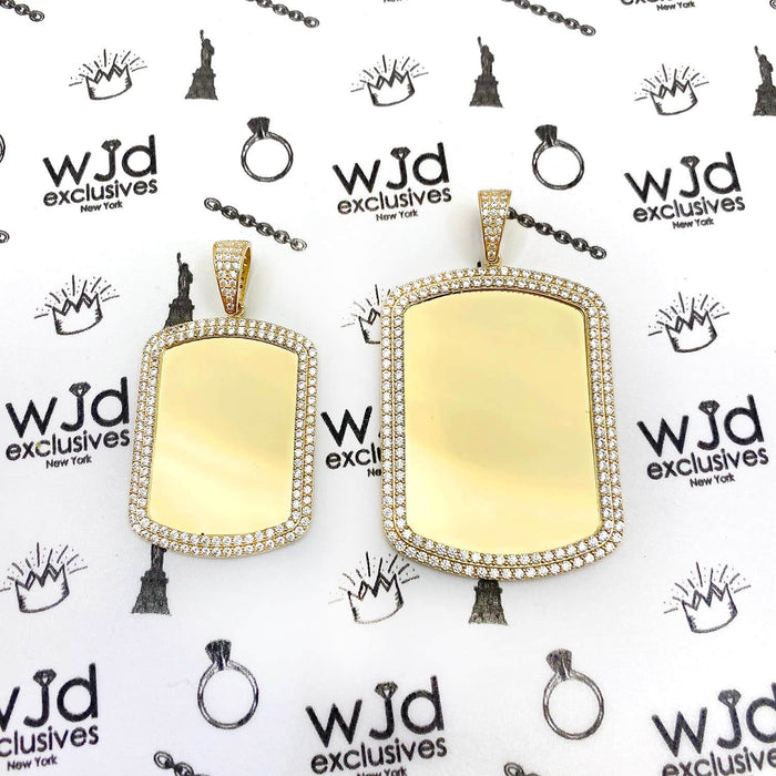 14K Yellow Gold CZ Dog Tag Memory Picture Pendant 2"-2.3"