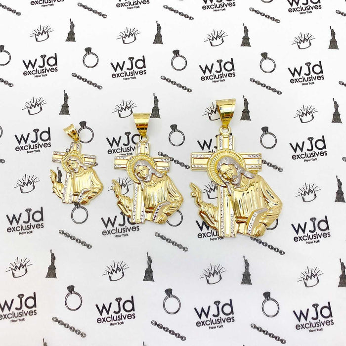 10K Gold Jesus Carrying Cross Pendant 1.6"-2.8"