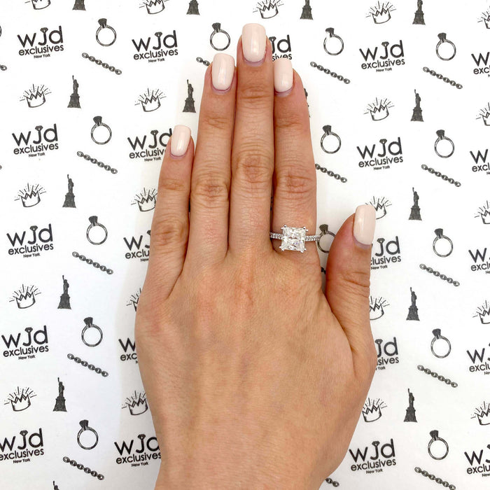 3.2CTW Natural Diamond & Princess Moissanite 14K Gold White Engagement Ring