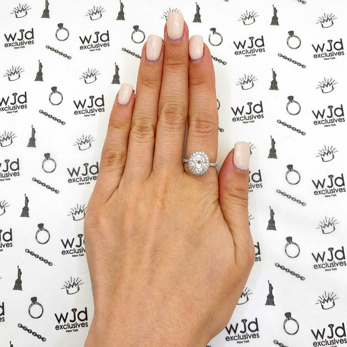 3.2CTW Natural Diamond & Oval-Cut Moissanite 14K Gold White Halo Engagement Ring