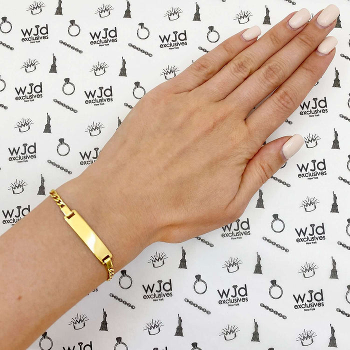 Kids 14K Yellow Gold Over Sterling Silver 3mm Figaro Engravable ID Bracelet (Solid Links) 5.5"-6" Adjustable