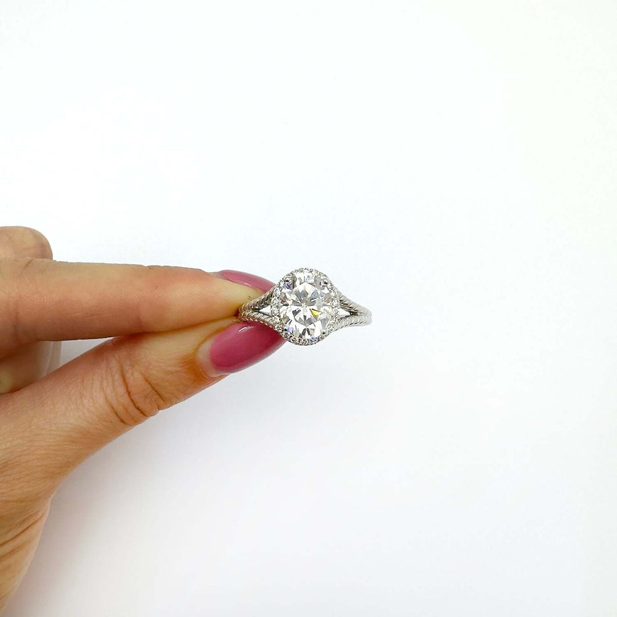 2.25CTW Natural Diamond Moissanite 14K Gold White Rope Oval Halo Engagement Ring