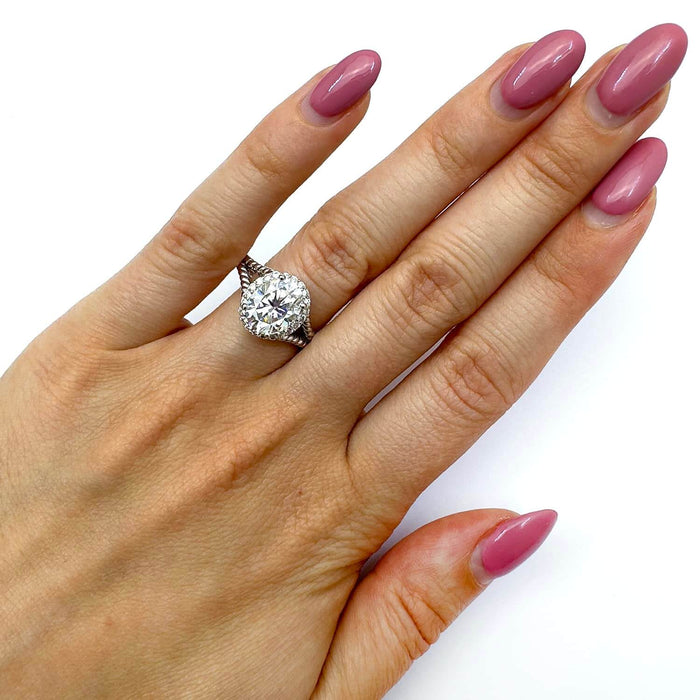 2.25CTW Natural Diamond Moissanite 14K Gold White Rope Oval Halo Engagement Ring