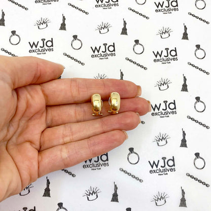 14K Gold French Clip Omega Puffed Half Hoop Earrings 13mm