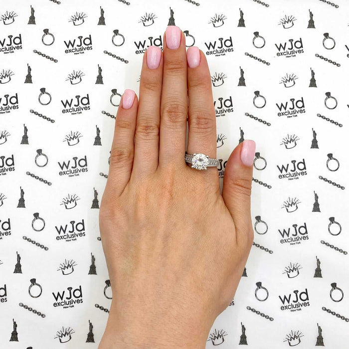 3.55CTW Natural Diamond & Moissanite Milgrain 14K Gold White Engagement Ring