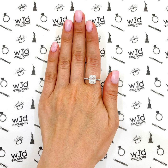 3.30CT Natural Diamond and Radiant-Cut Moissanite 14K Gold White Engagement Ring