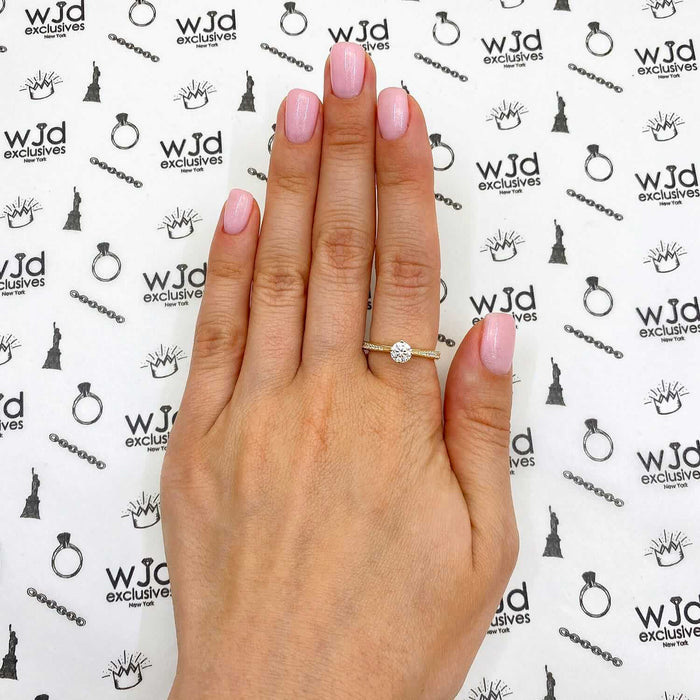 0.70 CTW CZ Petite Pave Crown 10K Gold Engagement Ring