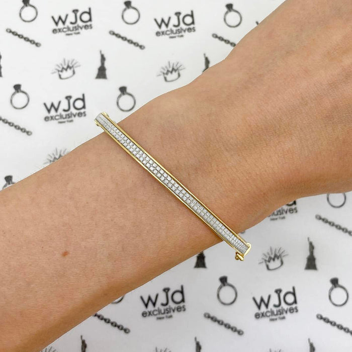 10K Yellow Gold 4mm Diamond-Cut Pave Eternity Bangle Bracelet (Hollow) 7.25"