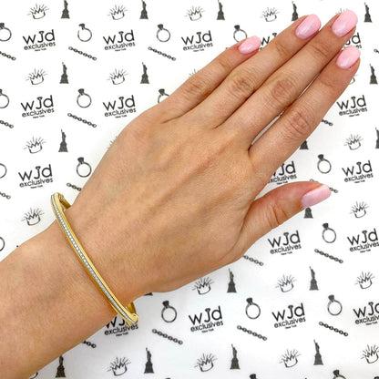 10K Gold Channel Diamond-Cut Eternity 3.7mm Bangle Bracelet w/ Side Lock 7.5"