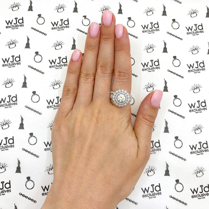 1.95CTW Natural Diamond Moissanite Milgrain 14K Gold White Halo Bridal Ring Set