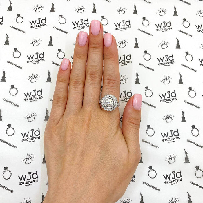 1.95CTW Natural Diamond Moissanite Milgrain 14K Gold White Halo Bridal Ring Set