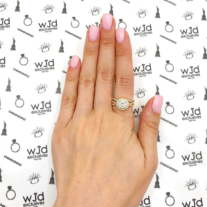 2.05CTW Natural Diamond & Moissanite Twisted Shank Halo 14K Gold Bridal Ring Set