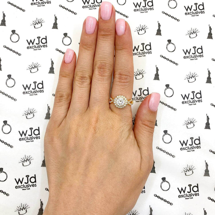 2.05CTW Natural Diamond & Moissanite Twisted Shank Halo 14K Gold Bridal Ring Set