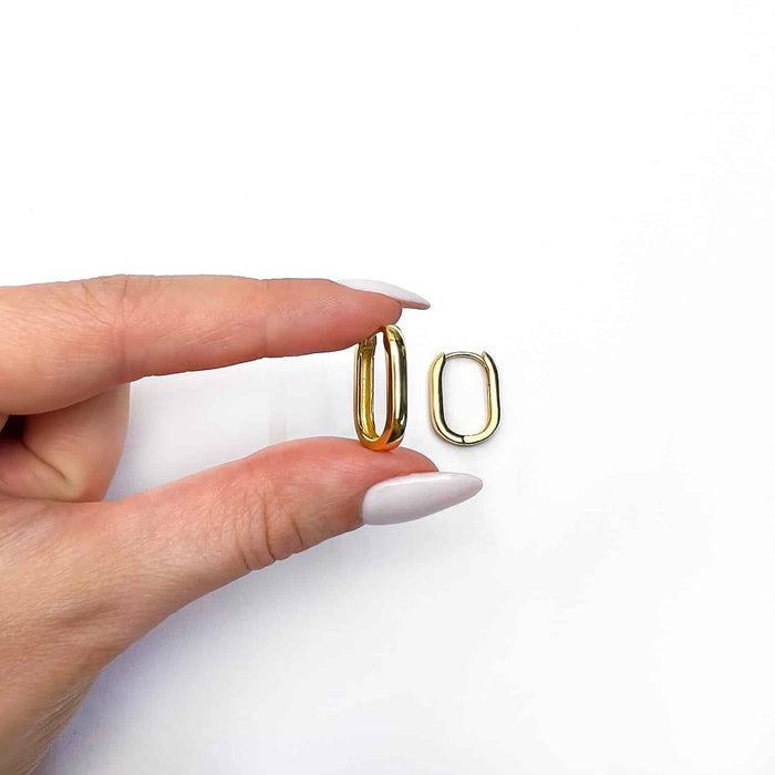 18K Gold Over Sterling Silver Oval Huggie U Hoop Earrings 19.3mm - WJD Exclusives