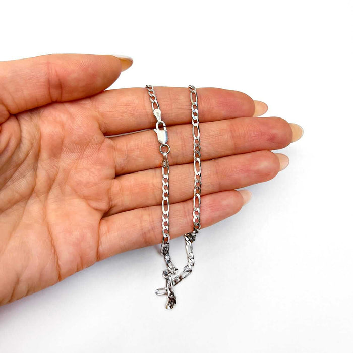 Sterling Silver 2.7mm Figaro Chain (Solid Links) 16" - 24" - WJD Exclusives