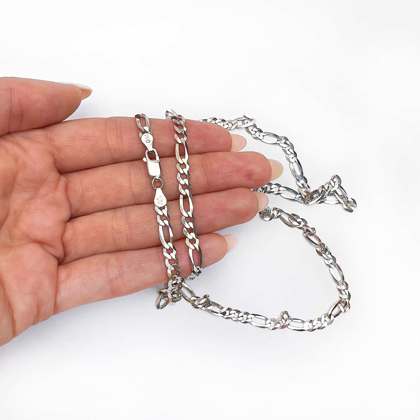 Sterling Silver 4.2mm Figaro Chain Necklace 18"-24"