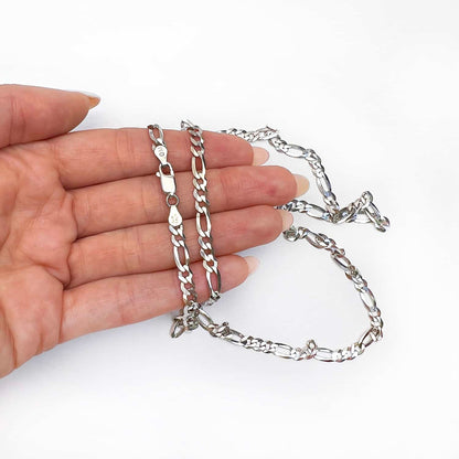 Sterling Silver 4.2mm Figaro Chain Necklace 18"-24"