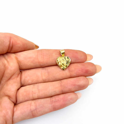10K Yellow Gold Nugget Heart Pendant 0.7"-1.4"