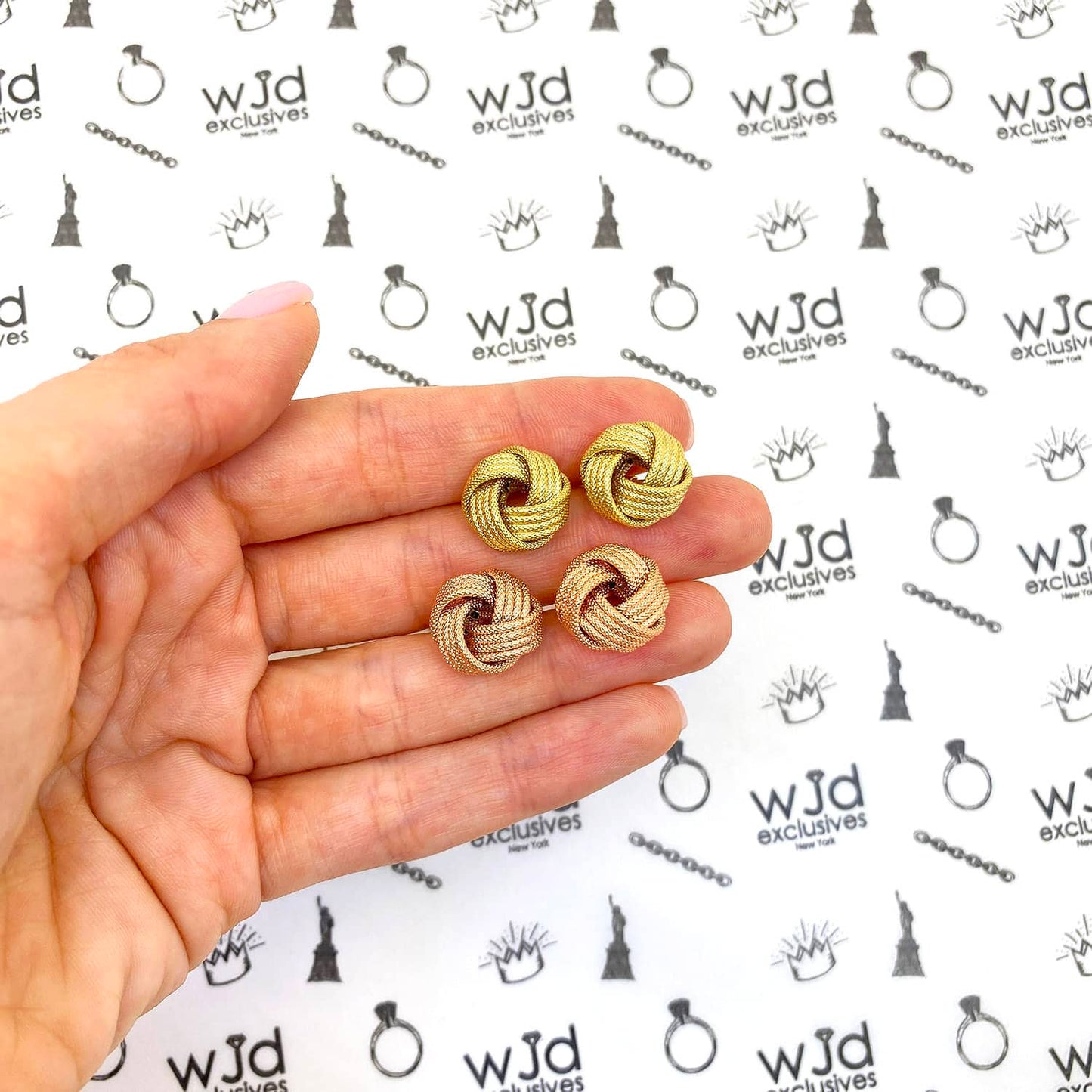 14K Yellow Rose Gold Twisted Love Knot Stud Earrings 14.5mm