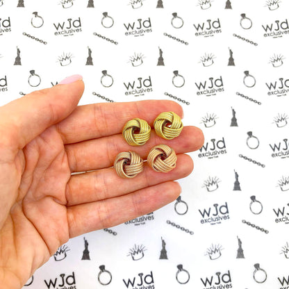 14K Yellow Rose Gold Twisted Love Knot Stud Earrings 14.5mm