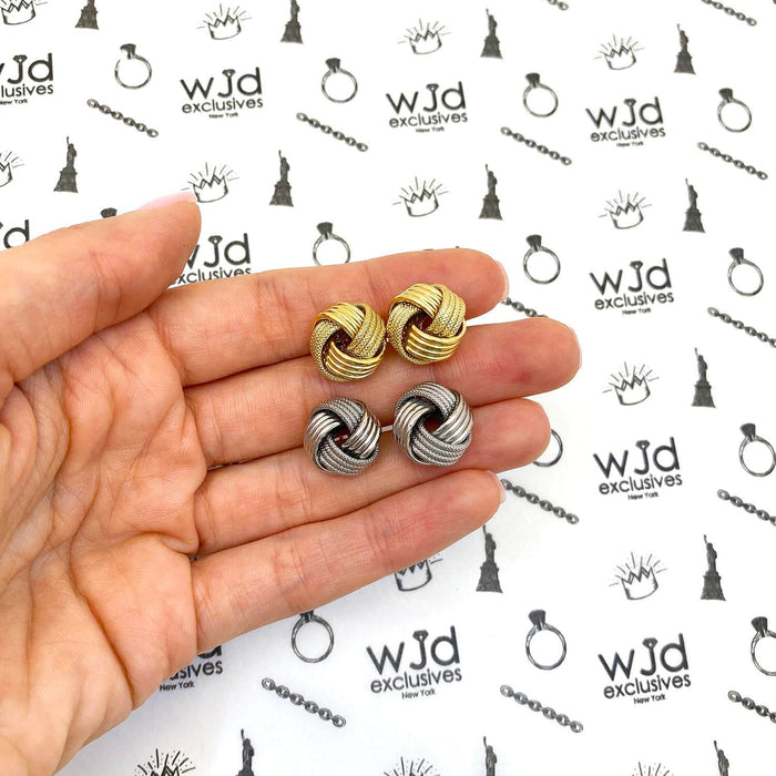 14K Yellow White Gold Twisted Love Knot Stud Earrings 13.5mm