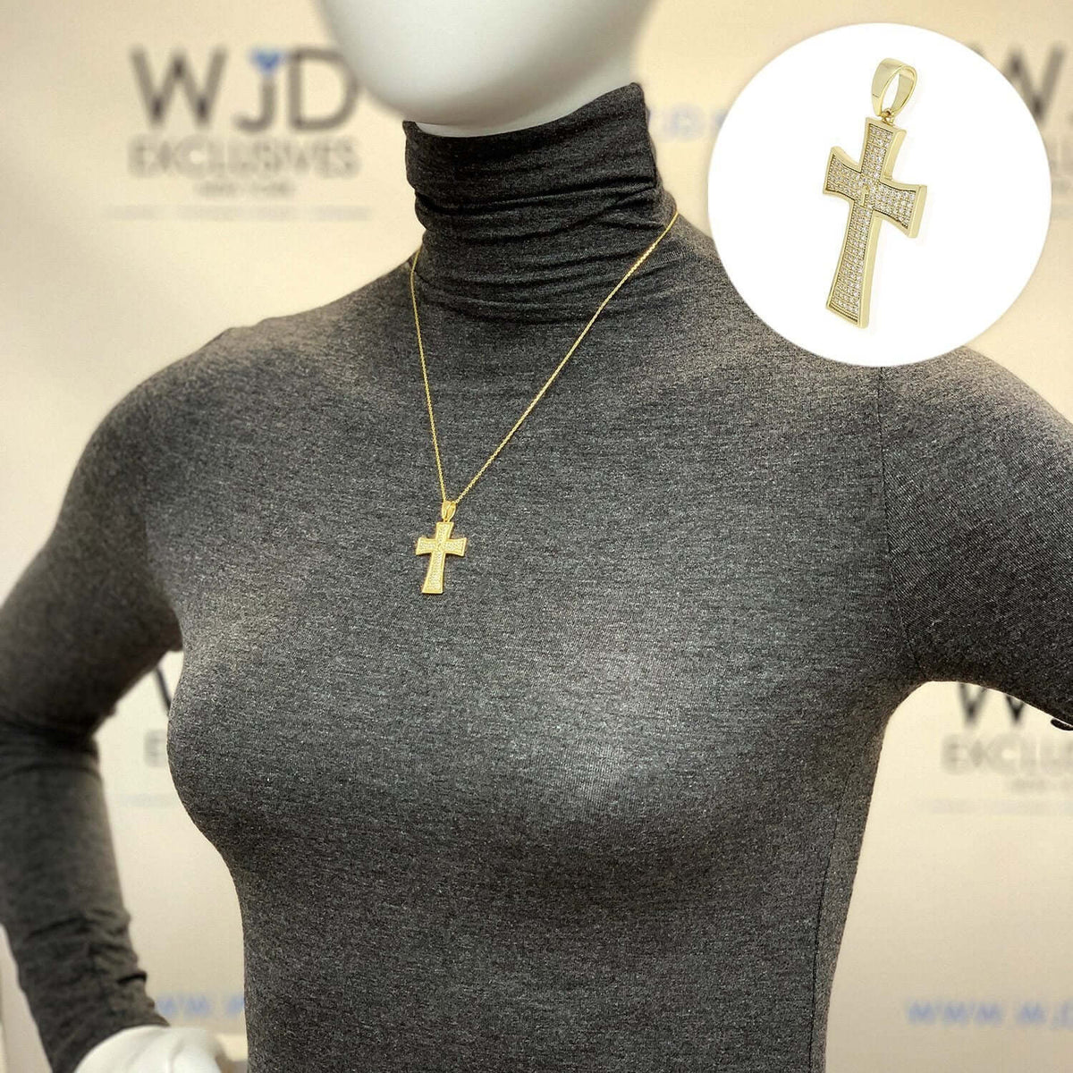 Yellow Gold Over 925 Silver Pave CZ Cross Pendant