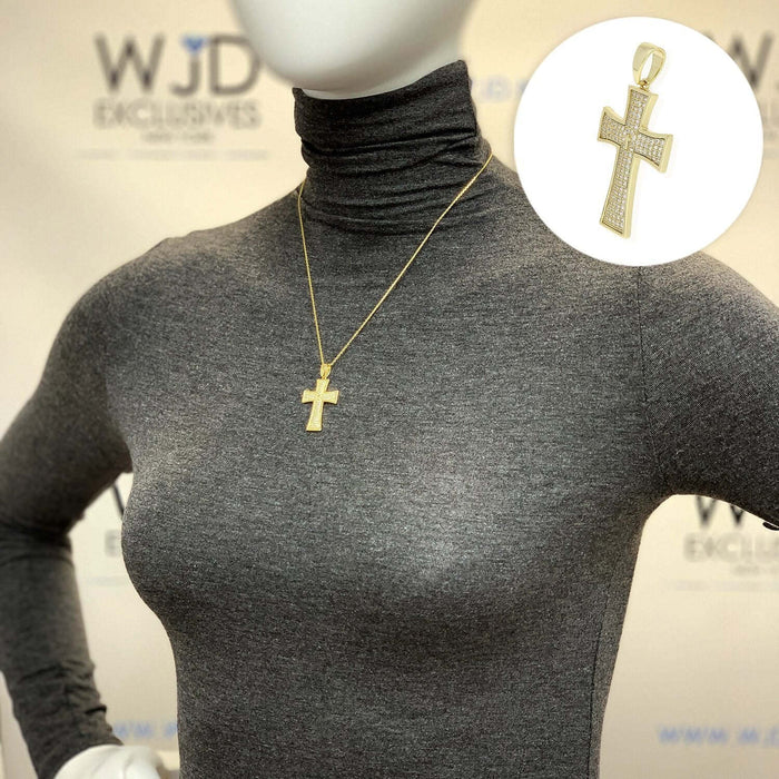 Yellow Gold Over 925 Silver Pave CZ Cross Pendant