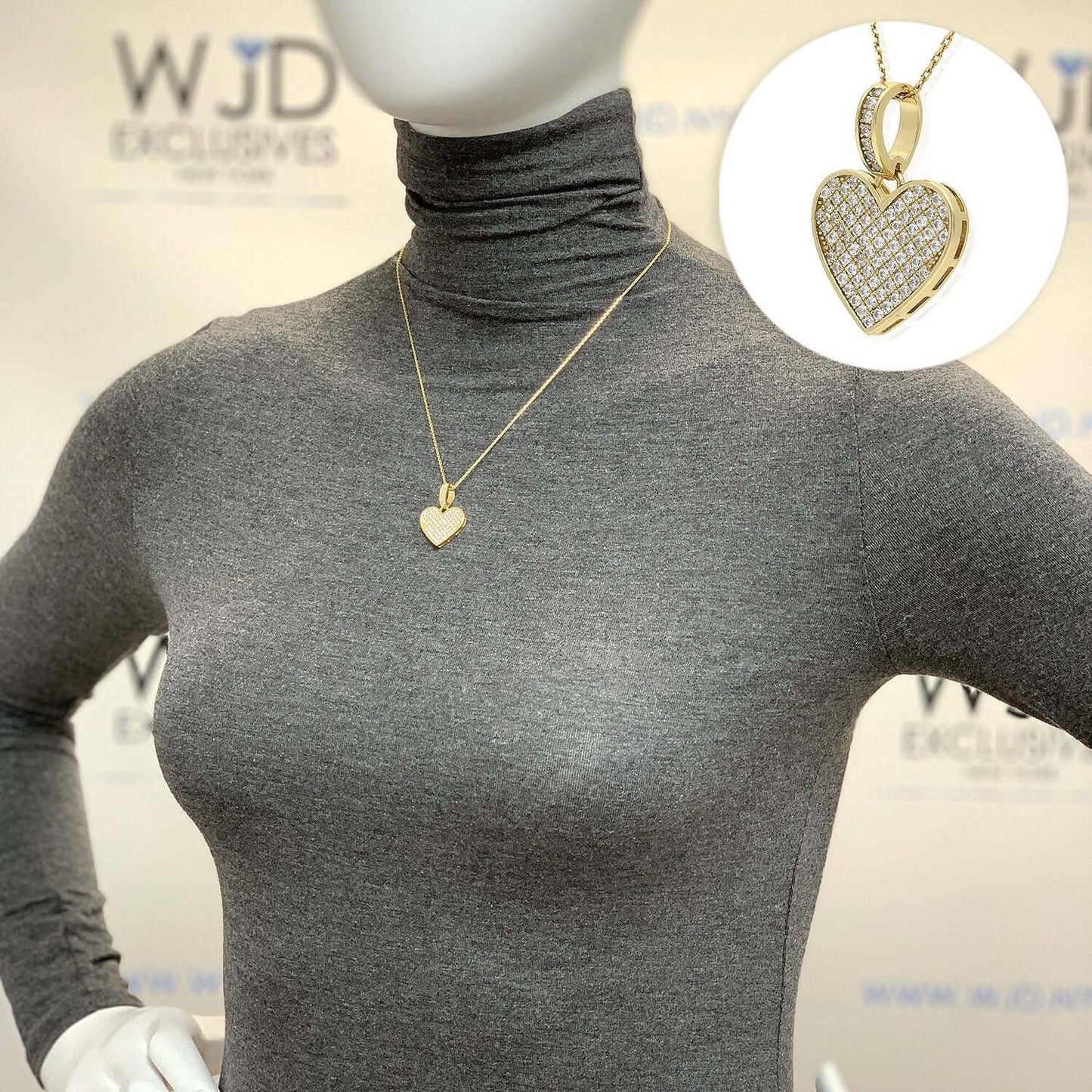 1Ct Pave CZ Heart Pendant Necklace 18" In Yellow Gold Over Silver