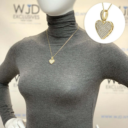 1Ct Pave CZ Heart Pendant Necklace 18" In Yellow Gold Over Silver
