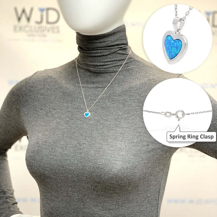 Sterling Silver Blue Purple White Fire Opal Heart Pendant Necklace 18"