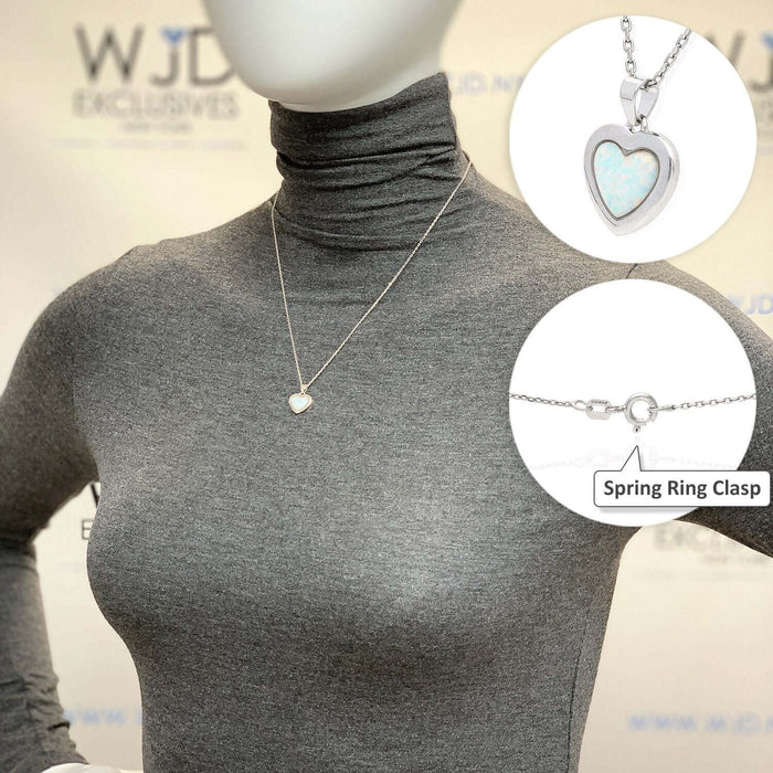 Sterling Silver Blue Purple White Fire Opal Heart Pendant Necklace 18"