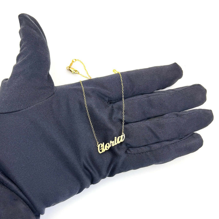 Customizable 14K Yellow White Rose Gold Script Nameplate Necklace (Solid Links) 14" - 18" Adjustable - WJD Exclusives