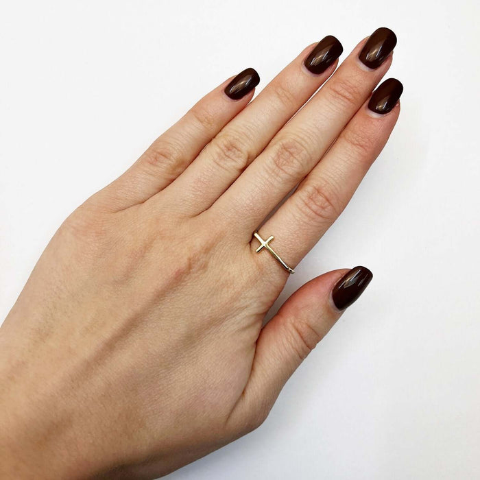 14K Gold Yellow Sideways Cross Ring - WJD Exclusives