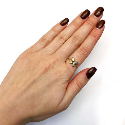 14K Gold Two-Tone Diamond-Cut Butterfly Ring