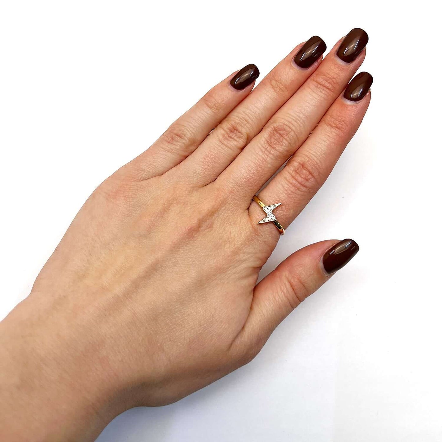 14K Yellow Gold Two-Tone 0.09CTW CZ Lighting Bolt Ring