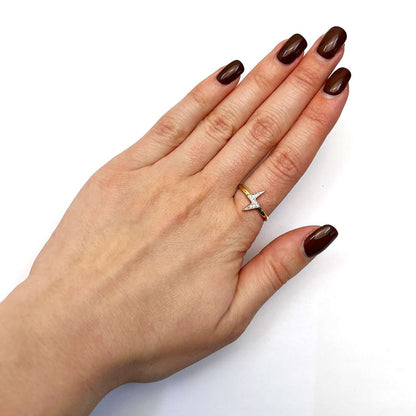 14K Yellow Gold Two-Tone 0.09CTW CZ Lighting Bolt Ring